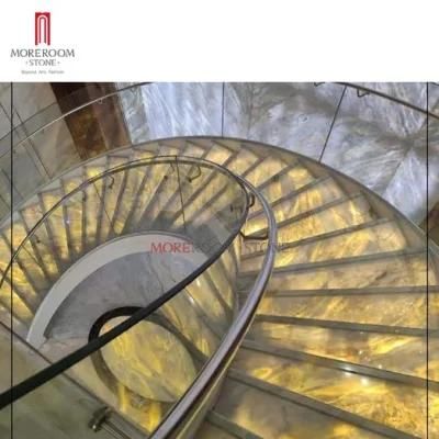 Cut to Size Natural Stone Yellow Orange Onyx Marble for Staircase Design