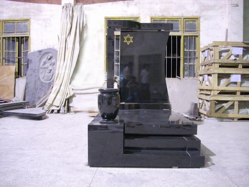 China Black Granite Tombstones and Monuments Headstone with Vase