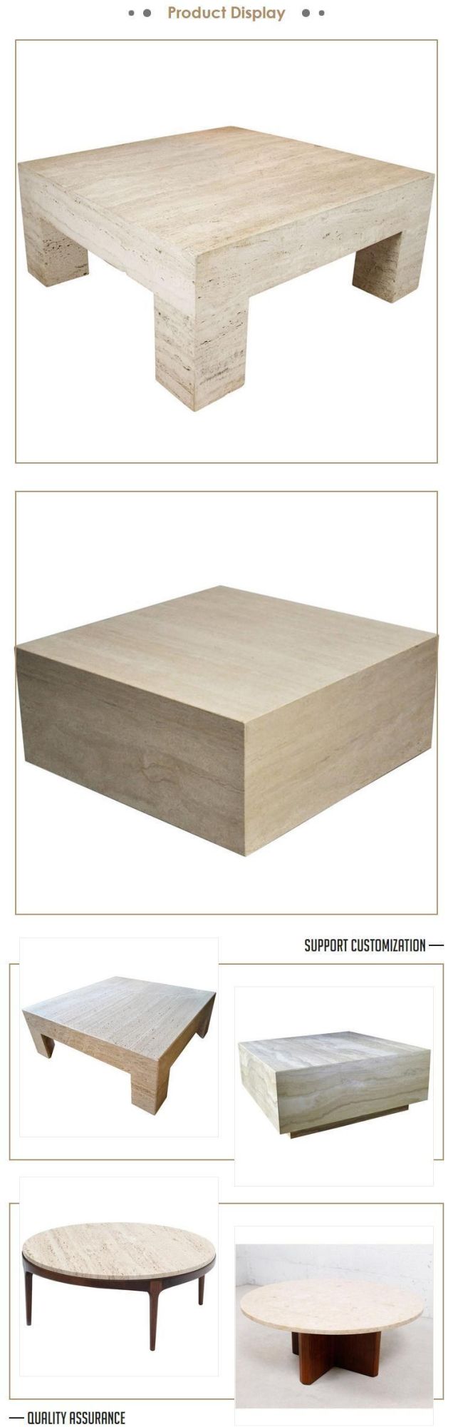 Natural Travertine End Table Center Pedestal Cube Sofa Side Table