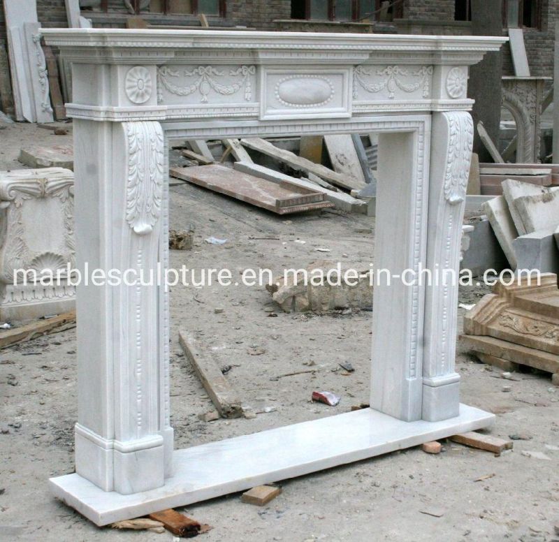 Indoor Decoration White Marble Fireplace Hand Carved (SYMF-154)