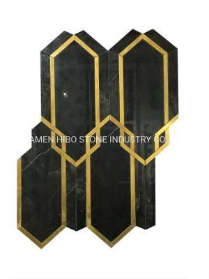 Natural Black and Brass Waterjet Marble Mosaic Wall Tile