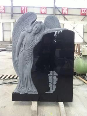 Natural Monument Headstone Black Granite Angel Tombstone for USA Market