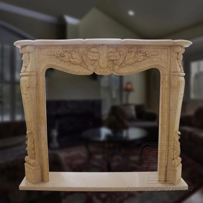 French Style Marble Fireplace with Good Hand-Carved Quality