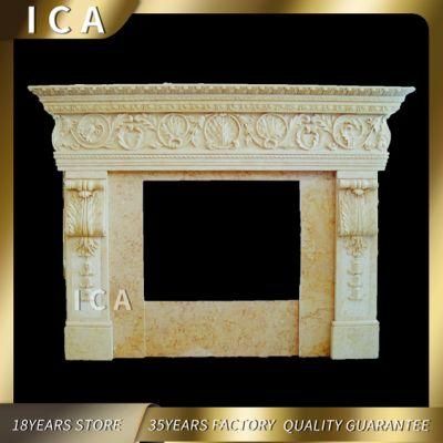 Italian Style Carved Fancy Yellow Marble Fireplace Mantel