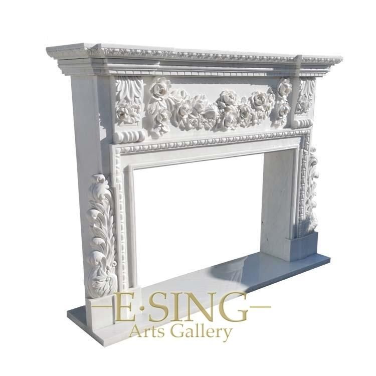 White Marble Decorative Stone Angel Carved Fireplace Surround Design