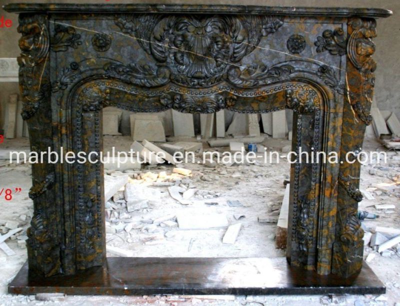 Indoor Natural Stone Antique Cheap Price Black Marble Fireplace (SYMF-172)