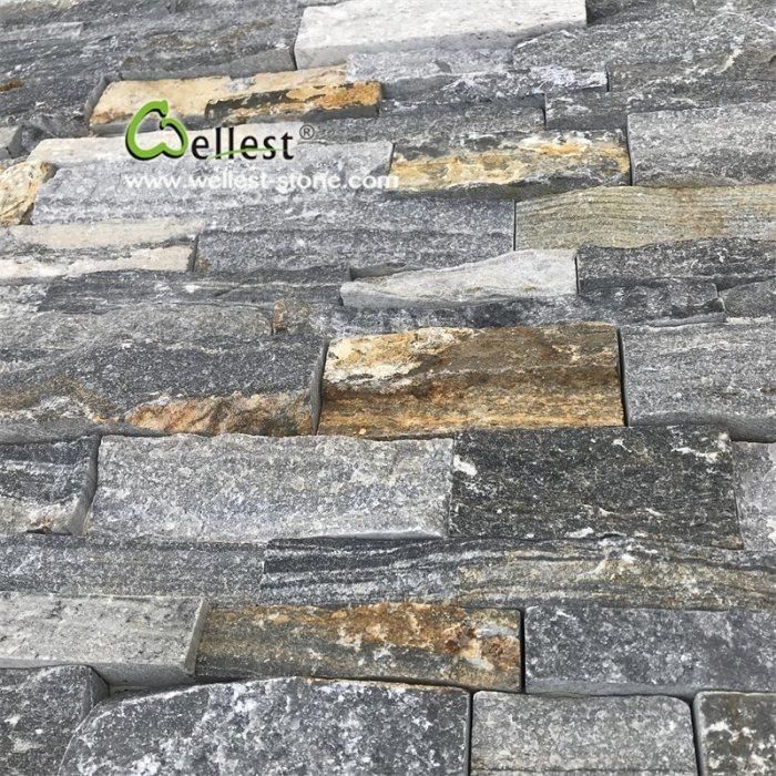 Grey Blue Rustic Mixed Color Quartzite Ledge Stacked Culture Stone for Exterior Feature Garden Retaining Wall of Villa and Castle