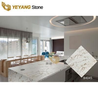 Polished Gold Veins White Quartz for Kitchen Island/Bathroom/Countertop