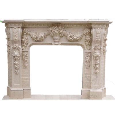 Custom Home Decoration High Quality Luxury Beige Marble Natural Stone Flower Design Fireplaces