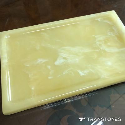 Polished Yellow Decorative Alabaster Stone Artificial Stone Teaboard