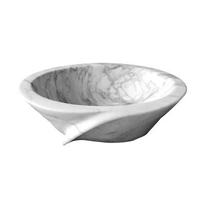 Modern Designed Polished Carrara White Natural Marble Stone Basin Bathroom Sink Small Size Wash Basin Single Basin