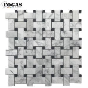 Basket Weave Nero Marquina Mix Carrara White Marble Tile Mosaic