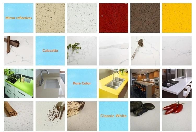 Multi Color Quartz Stone Slabs Countertops with SGS Certificate
