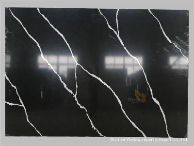 Black Calacatta Quartz Brown Stone Dark Color Artificial Stone Slab for Kitchen Countertop