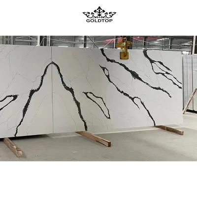 Lucency Transparent Calacatta White Kitchen Countertop Artificial Quartz for Wall Engineer