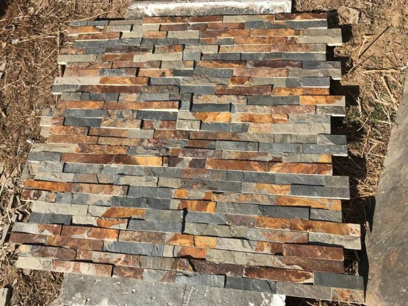 Split Surface Rusty Slate Natural Thin Stone Veneer Panels Sheets for Exterior Wall Decoration