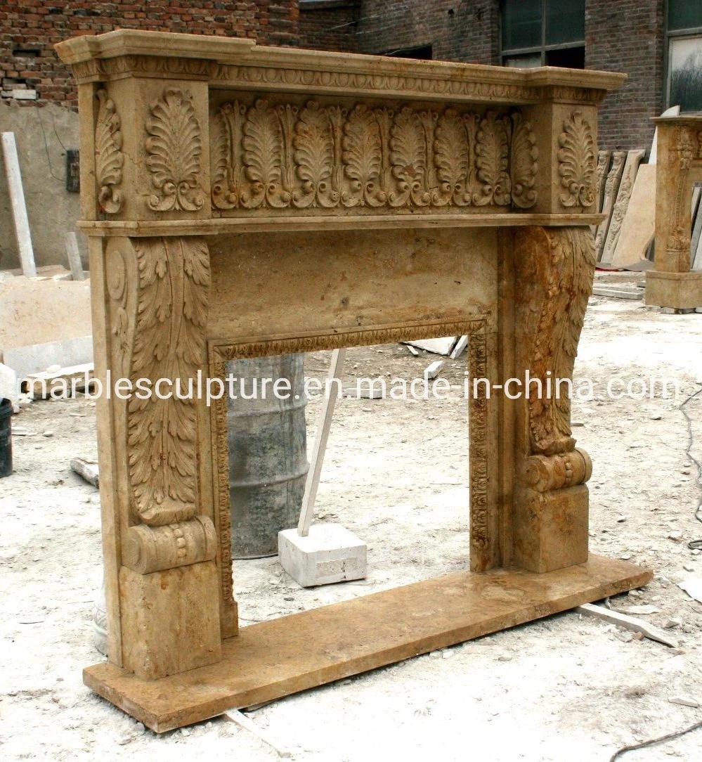 Factory Direct Sale Natural Stone Yellow Marble Fireplace (SYMF-170)