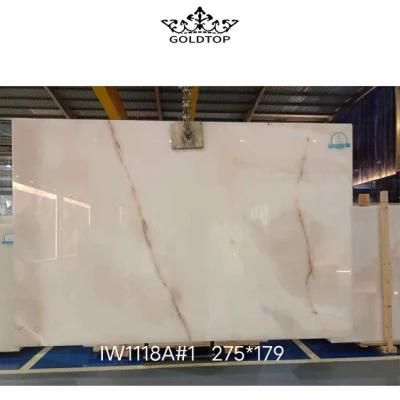 Best Quality Ancient China Style Natural Stone Slab Whiteonyx Marble Slab White Jade Onyx Slab with Golden Veins