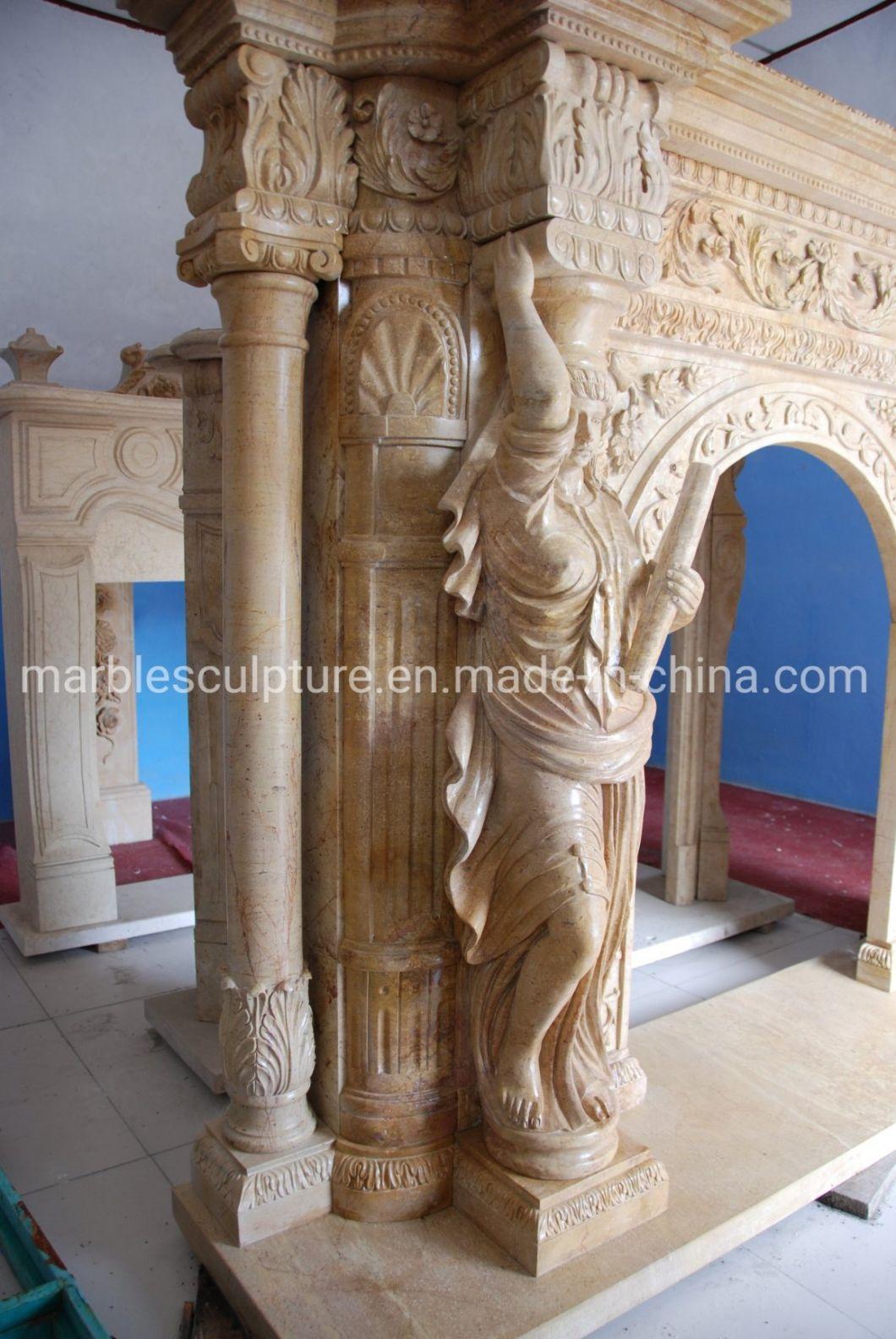 Carved Marble Lady Sculpture Marble Fireplace in Stock (SYMF-267)