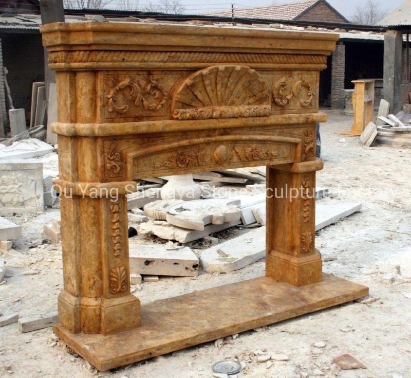 Natural Antique Calcium Stone Hand Carving Marble Fireplace (SY-MF333)