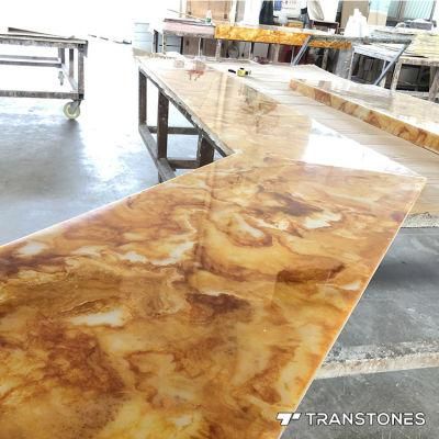 Polished Yellow Artificial Onyx Stone Translucent Alabaster Bar Counter Top