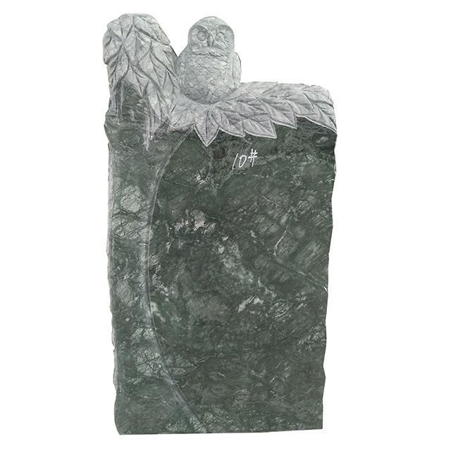 Natural Picasso Green Marble Gravestone with Tree Owl Sculpture