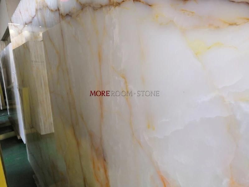 Custom Natural Stone White Onyx Stone Countertops Design with Gold Veins