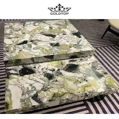 Real Natural Stone Ice Jade Green Marble Top Dining Table Top