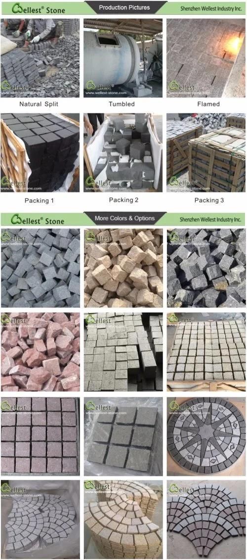 10X10, 10X20cm Bush Hammered Yellow Granite Cobble Stone Setts