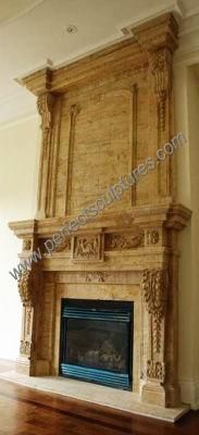 Tall Double Stone Fireplace Surround with Mirror Over Mantel (QY-LS451)