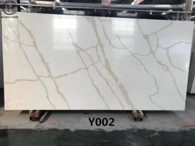 Hot Sale Artificial Marble Looking Quartz Stone with Gold Veins for Kitchen and Worktops