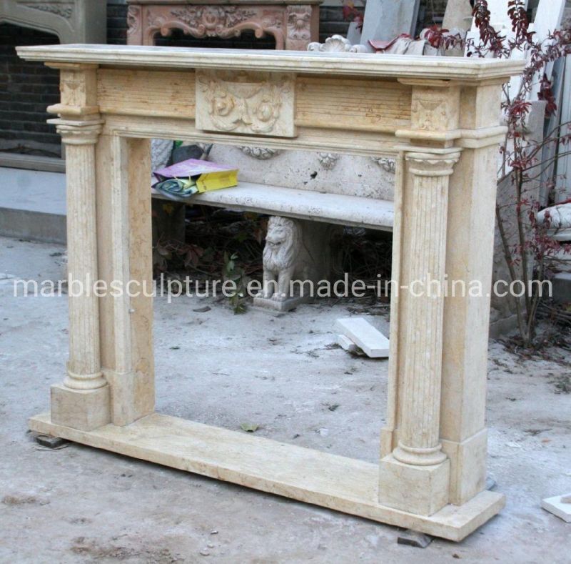 Natural Antique Stone Carved Column Stone Fireplace (SYMF-253)