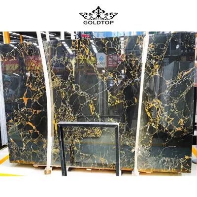 Golden Black Flower Marble Natural Black Marble Wit Gold Red Veins Polished Slabs Customized Size Floor Tile Wall Tiles