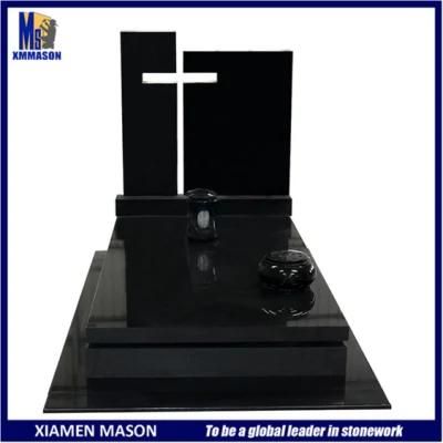 Xiamen Mason Large Shanxi Black Granite Tombstone with Hollow Cross