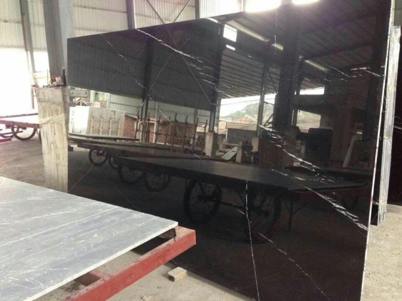 Chinese Natural Stone Tile Polished Black Marquina Nero Marble Slab