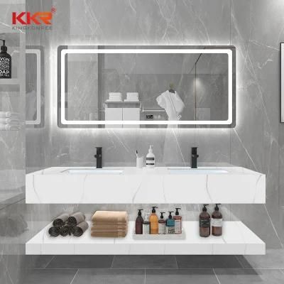 Custom Made Sizes Hotel Bathroom Solid Surface Corian Artificial Marble Vanity Top with Shelf