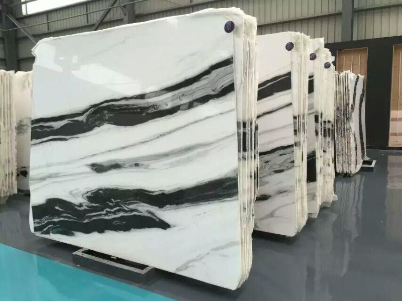 Polished White Marble Slab with Black Vein for Bathroom Tile