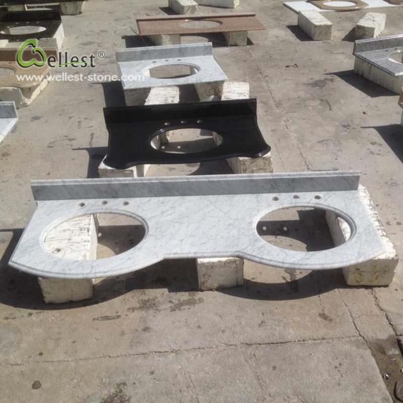 White Exquisite Vanity Tops Countertops with Single Double Sink Basin Bowl Marble M820