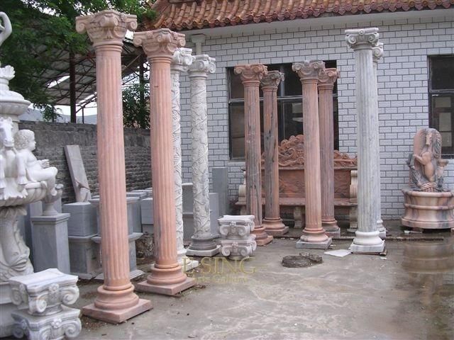 Natural Sunset Red Marble Roman Design Round Pillars Column for Entrance
