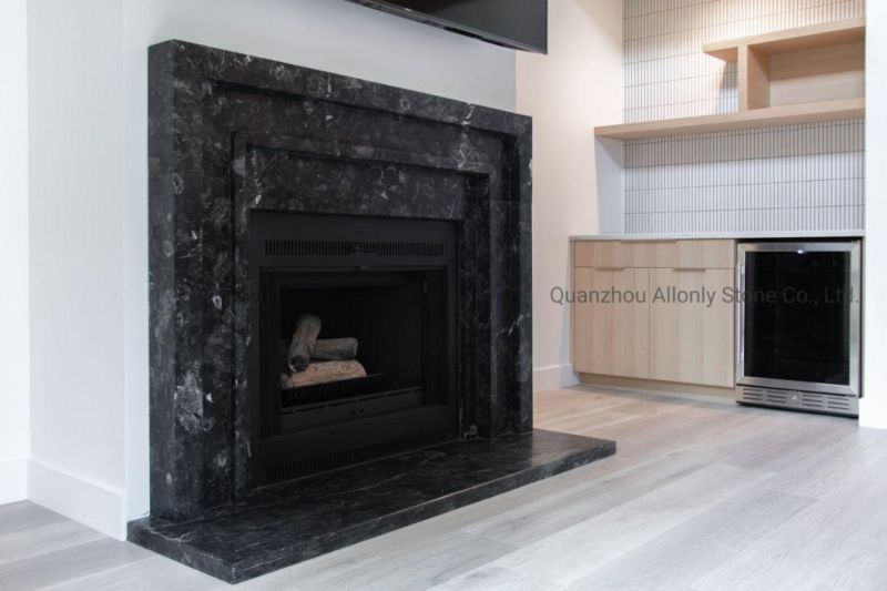 Hand Carve Nero Marquina Black Marble Fireplace Surround