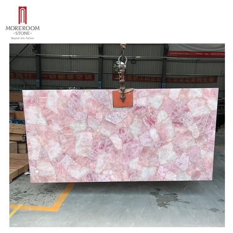 Natural Polished Rose Quartz Stone Pink Crystal Slab
