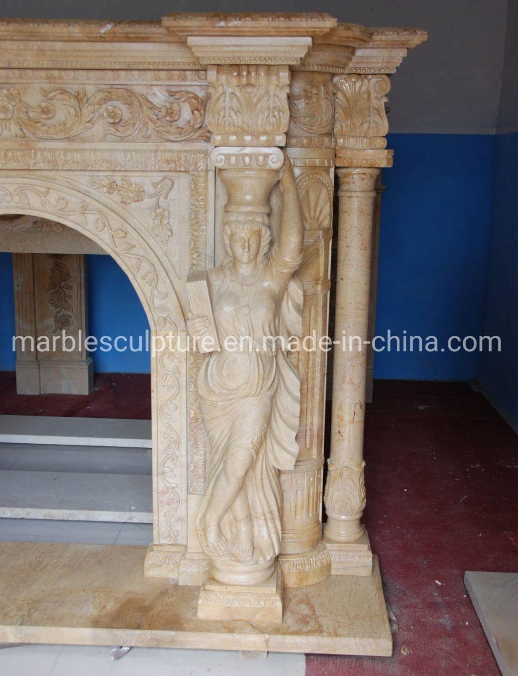 Carved Marble Lady Sculpture Marble Fireplace in Stock (SYMF-267)