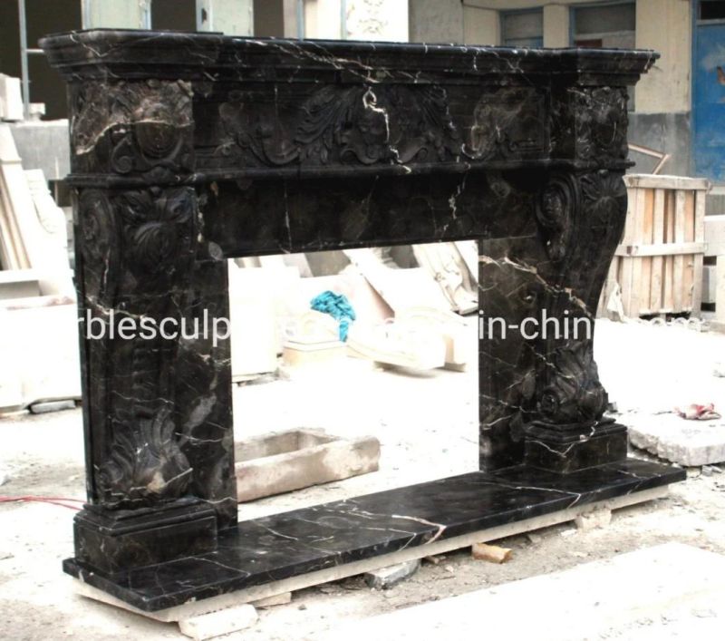Custom Made Antique Mantel Black Marble Stone Fireplace (SYMF-186)