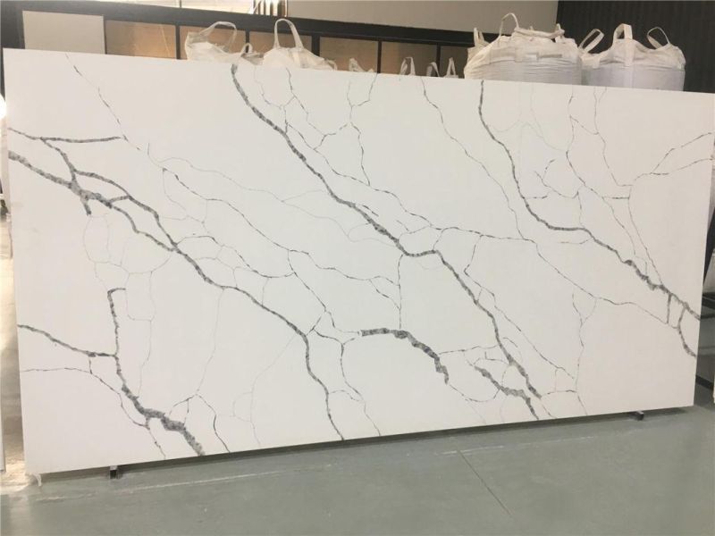 Popular Pure White and Big Vein Artificial Quartz Stone White Calacatta Quartz