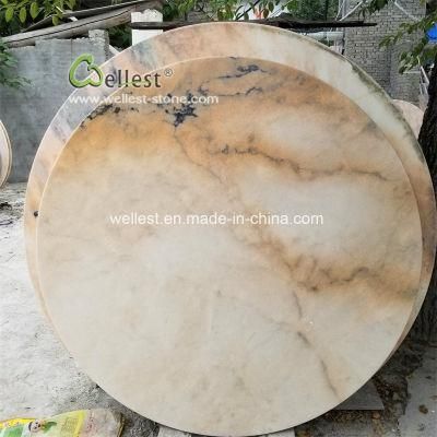 Chinese Wholesale Cream/Brown/Black Marble Round Dining Table Top
