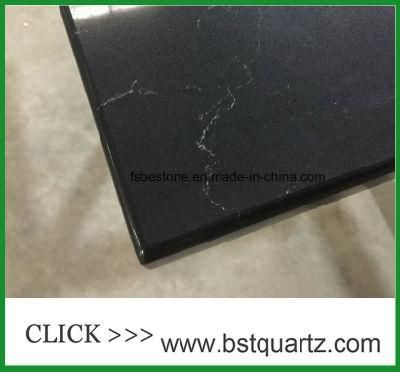 Black Prefab Quartz Stone Worktop with Wild Veins