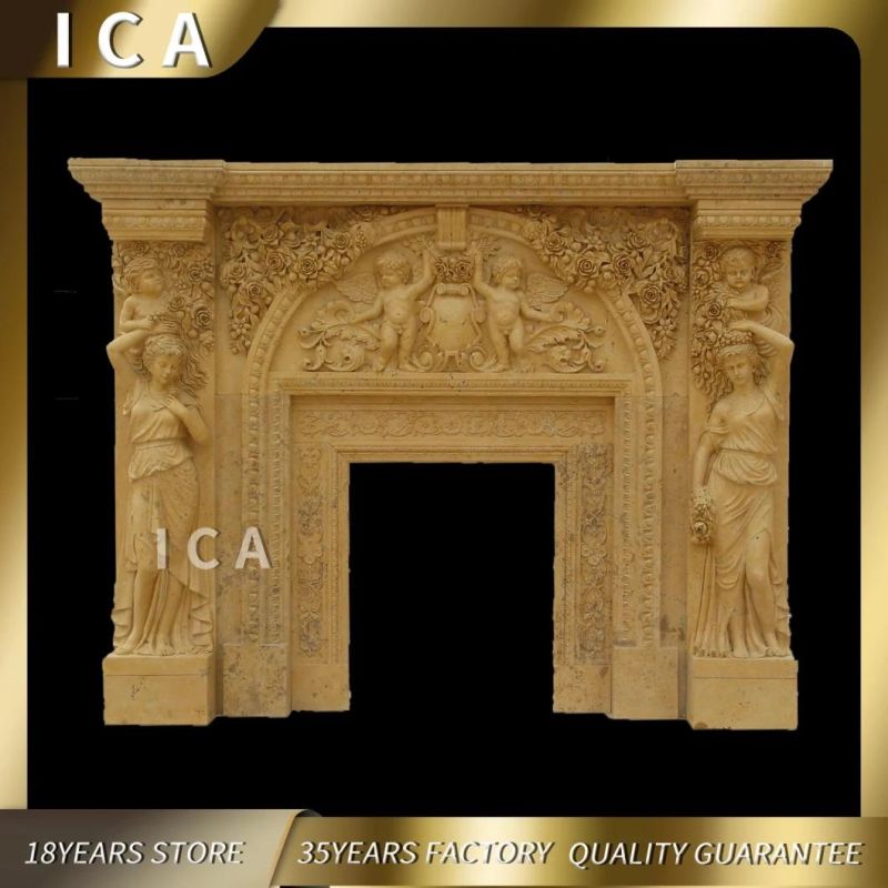 Exquisite Figure Carving Indoor Decorative White Marble Fireplace Surround