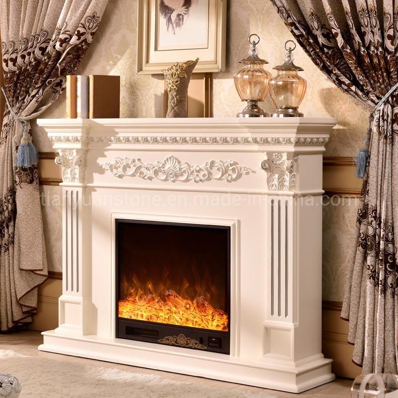 Home Heating Simple Modern White Marble Mantel LED Timing Electric Fireplace