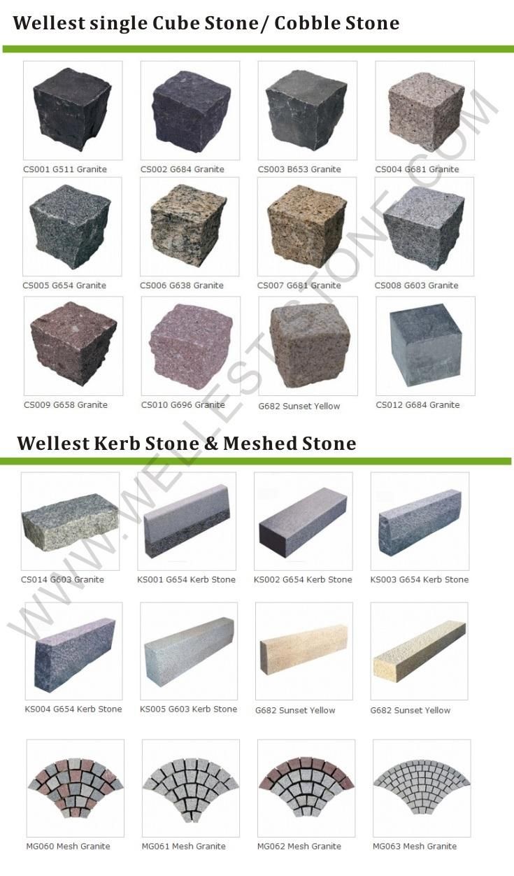 Popular Grey Granite Paving Setts, Interlock Mesh Cobblestone Mats for Garden Patio Driverway
