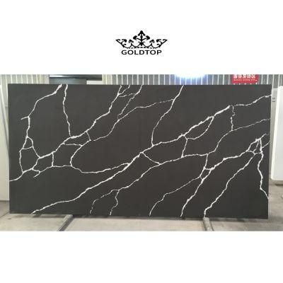 Artificial Stone Polished Factory Price White Veins Calacatta Black Stone Slab Quartz Countertop/Vanity/Floor/Cabinet/Wall Tiles